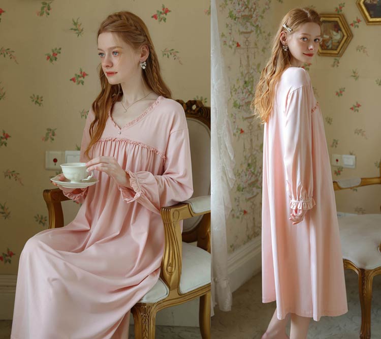 パジャマ ワンピース ルームウェア ロング丈 綿素材 長袖 寝間着 宮廷 M L LL ホワイト ピンク ブルー フランス風 パジャマ ワンピース ルームウェア ロング丈 綿素材 長袖 寝間着 宮廷 M L LL ホワイト ピンク ブルー フランス風