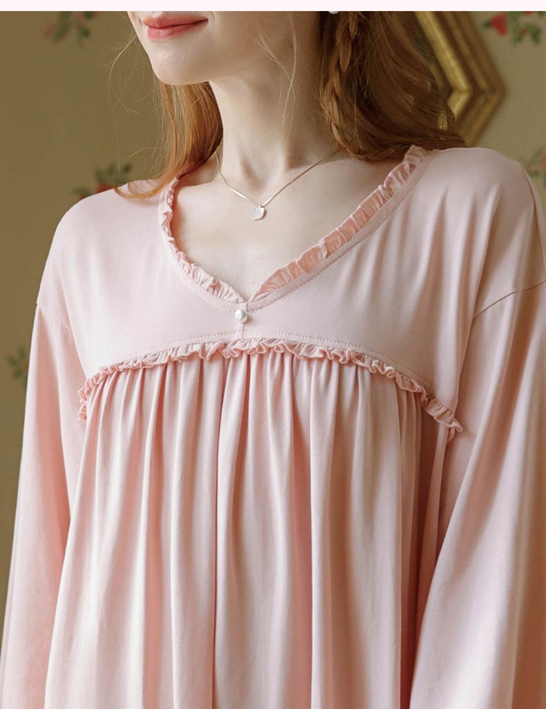 パジャマ ワンピース ルームウェア ロング丈 綿素材 長袖 寝間着 宮廷 M L LL ホワイト ピンク ブルー フランス風 パジャマ ワンピース ルームウェア ロング丈 綿素材 長袖 寝間着 宮廷 M L LL ホワイト ピンク ブルー フランス風