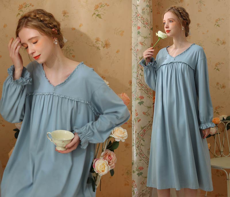 パジャマ ワンピース ルームウェア ロング丈 綿素材 長袖 寝間着 宮廷 M L LL ホワイト ピンク ブルー フランス風 パジャマ ワンピース ルームウェア ロング丈 綿素材 長袖 寝間着 宮廷 M L LL ホワイト ピンク ブルー フランス風