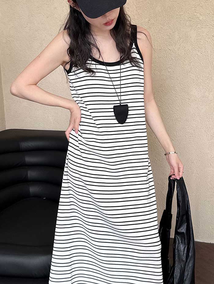 【20点セット】【送料無料】サマーニット ワンピース レディース ノースリーブ キャミ キャミワンピース ロングワンピース ボーダー ニットワンピース タンクトップ 袖なし ニットタンクワンピース 大