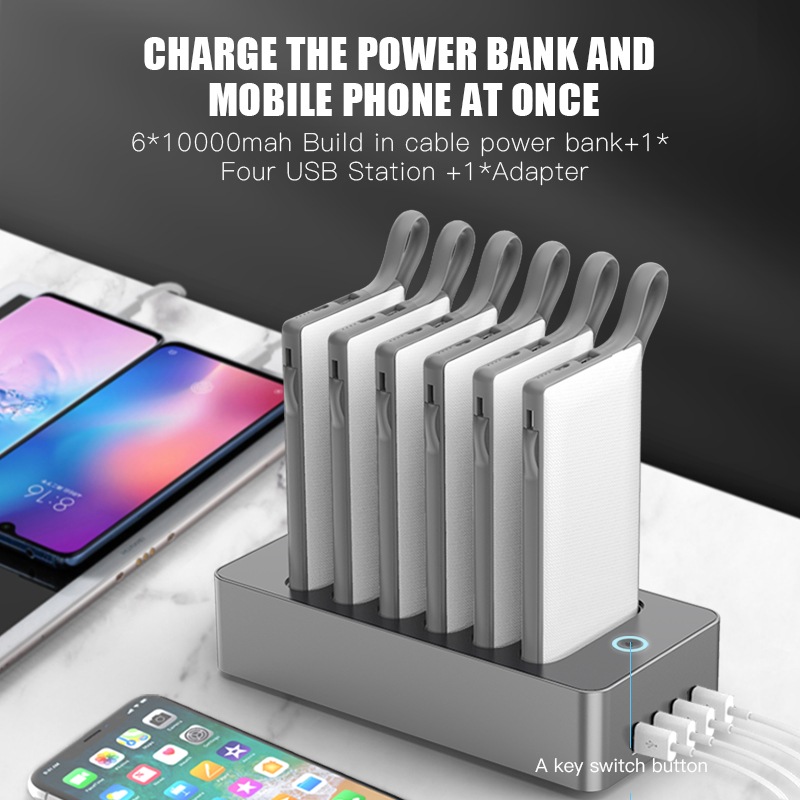 WST新着ポータブルパワーバンク充電ステーション多機能6PCS10000mAhビジネスおよび公共用外部バッテリー WST新着ポータブルパワーバンク充電ステーション多機能6PCS10000mAhビジネスおよび公共用外部バッテリー