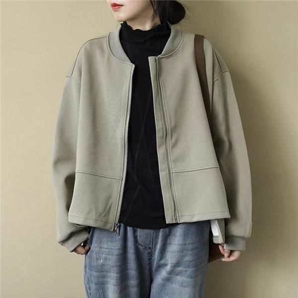 ブルゾン長袖ライトアウターレディースジャケット無地スウェットアウターショート丈春秋大きいサイズ20304050