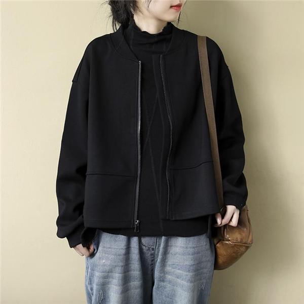 ブルゾン長袖ライトアウターレディースジャケット無地スウェットアウターショート丈春秋大きいサイズ20304050