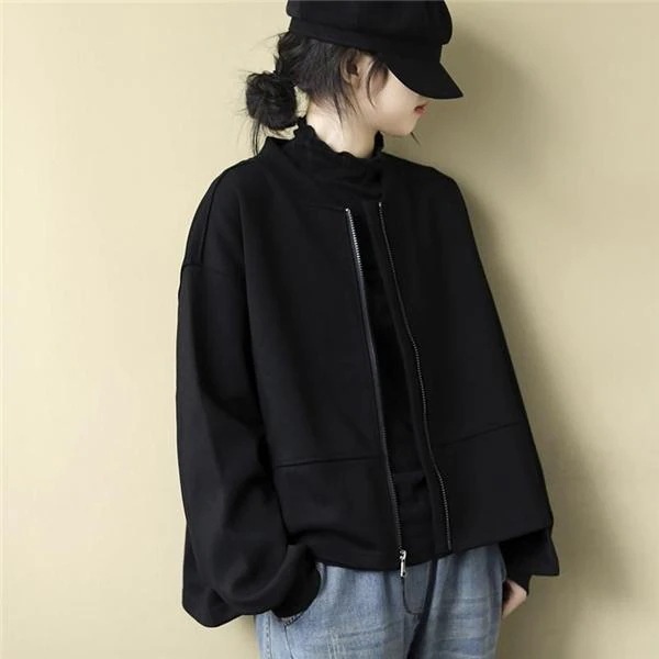 ブルゾン長袖ライトアウターレディースジャケット無地スウェットアウターショート丈春秋大きいサイズ20304050