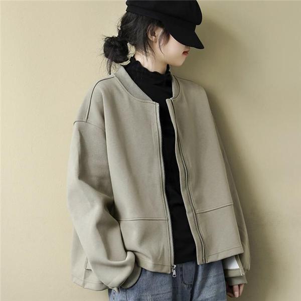 ブルゾン長袖ライトアウターレディースジャケット無地スウェットアウターショート丈春秋大きいサイズ20304050
