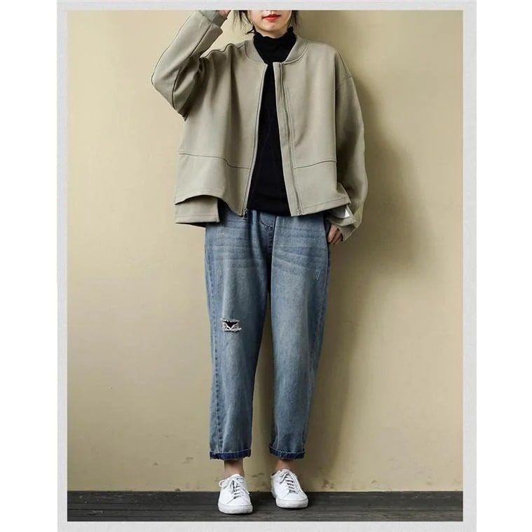 ブルゾン長袖ライトアウターレディースジャケット無地スウェットアウターショート丈春秋大きいサイズ20304050