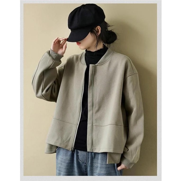 ブルゾン長袖ライトアウターレディースジャケット無地スウェットアウターショート丈春秋大きいサイズ20304050