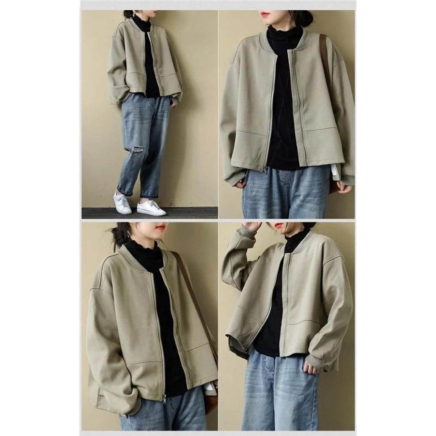 ブルゾン長袖ライトアウターレディースジャケット無地スウェットアウターショート丈春秋大きいサイズ20304050
