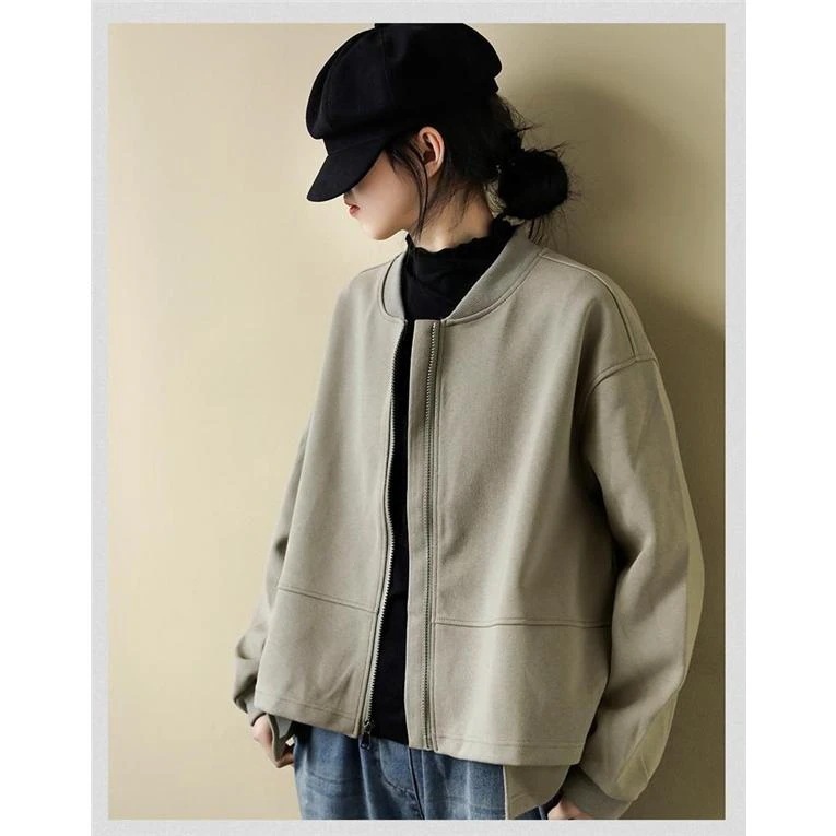 ブルゾン長袖ライトアウターレディースジャケット無地スウェットアウターショート丈春秋大きいサイズ20304050