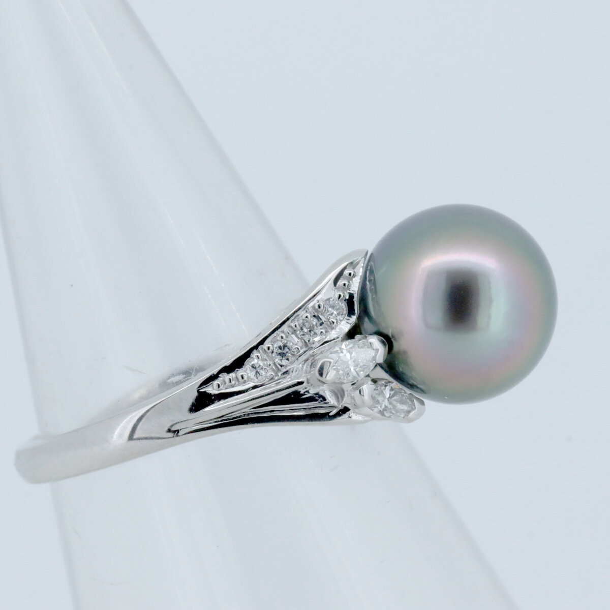 オーロラ ピーコック ブラック パール ダイヤモンド リング 指輪 10.1ミリ 0.29ct 14号 Pt900(プラチナ) 質屋出品 オーロラ ピーコック ブラック パール ダイヤモンド リング 指輪 10.1ミリ 0.29ct 14号 Pt900(プラチナ) 質屋出品