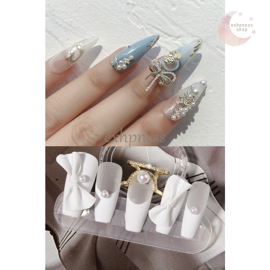 【1つ買うと12つ無料】ネイルジュエリー ネイルパーツ ビジュー デコパーツ セット 福袋 カメオ パール リボン 蝶々 星 スター 流れ星 揺れる ホワイト 化粧4