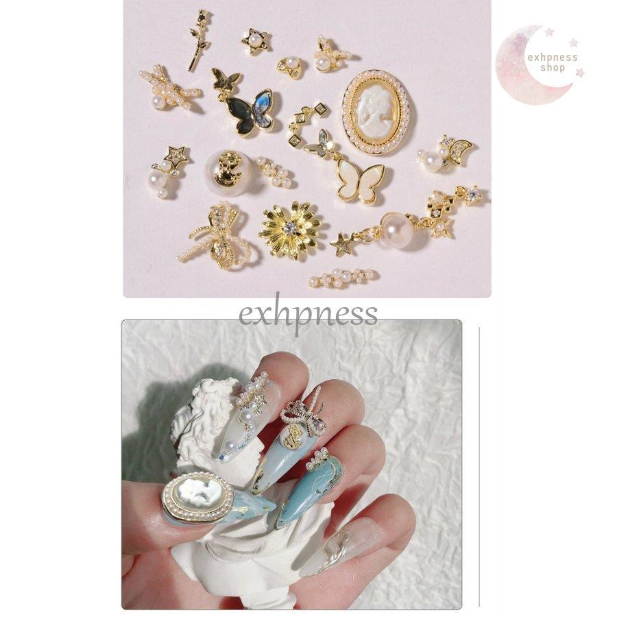 【1つ買うと12つ無料】ネイルジュエリー ネイルパーツ ビジュー デコパーツ セット 福袋 カメオ パール リボン 蝶々 星 スター 流れ星 揺れる ホワイト 化粧4