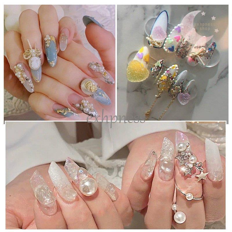 【1つ買うと12つ無料】ネイルジュエリー ネイルパーツ ビジュー デコパーツ セット 福袋 カメオ パール リボン 蝶々 星 スター 流れ星 揺れる ホワイト 化粧4