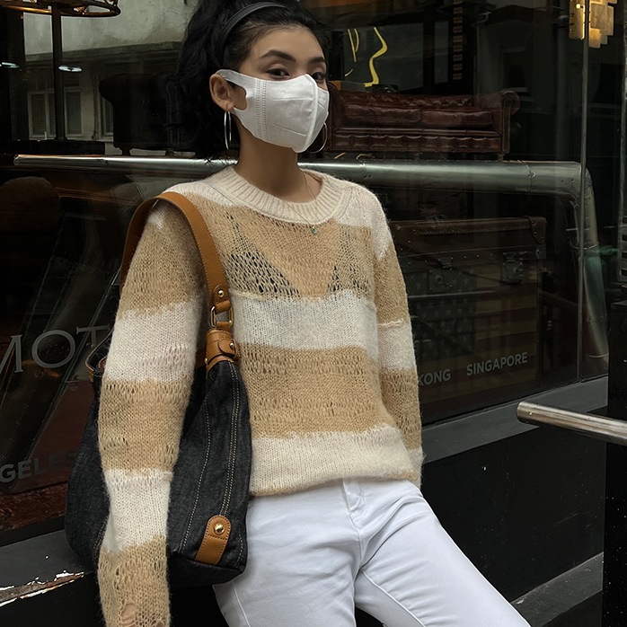 トップス セーター プルオーバー 長袖 ラウンドネック ミディアム丈 透け感 かわいい 大人可愛い きれいめ シンプル 上品 おしゃれ かっこいい カジュアル レトロ きちんと こなれ感 個性的