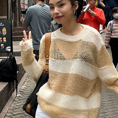 トップス セーター プルオーバー 長袖 ラウンドネック ミディアム丈 透け感 かわいい 大人可愛い きれいめ シンプル 上品 おしゃれ かっこいい カジュアル レトロ きちんと こなれ感 個性的