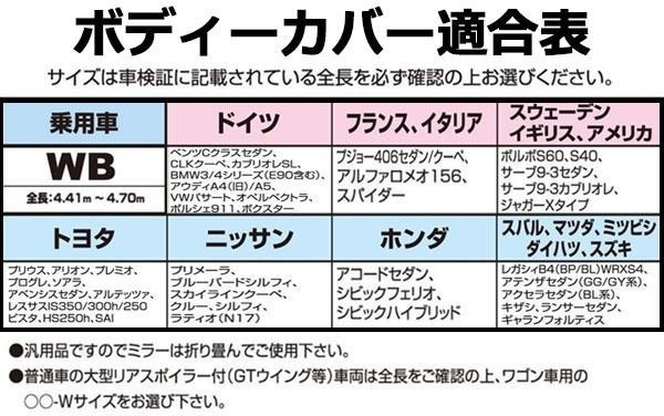 ユニカー工業 透湿性スーパーユニテックスボディーカバー 乗用車 WB用(全長4.41~4.7m) BV-602 ユニカー工業 透湿性スーパーユニテックスボディーカバー 乗用車 WB用(全長4.41~4.7m) BV-602
