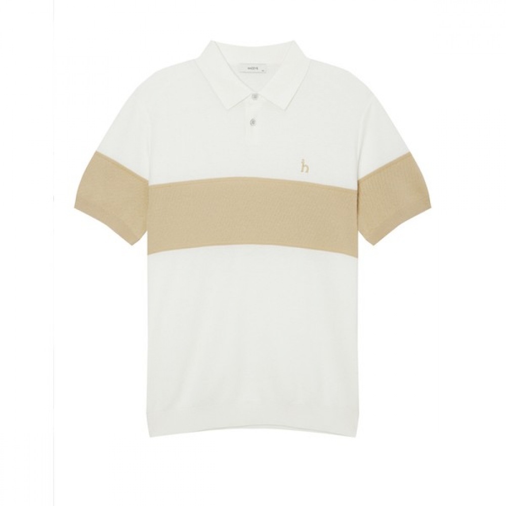 [ヘッジズ] 24SS アイボリーコットンブレンドカラーブロックカラーニット HZSW4B552IV