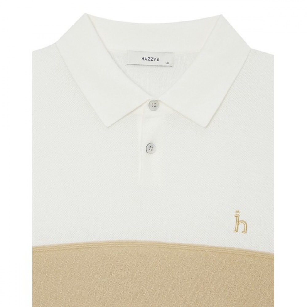 [ヘッジズ] 24SS アイボリーコットンブレンドカラーブロックカラーニット HZSW4B552IV