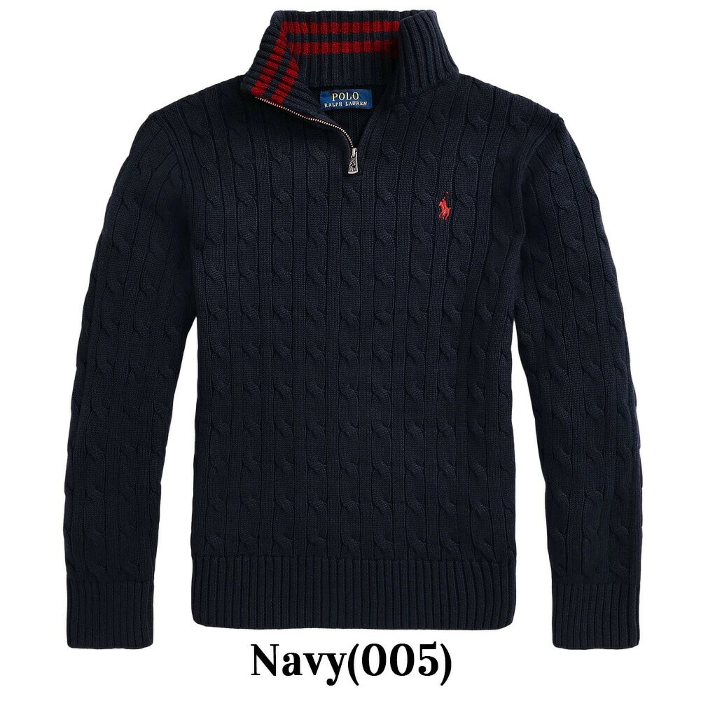 ポロ ラルフローレン ボーイズ ケーブル ニット セーター クオーター ジップ 323868894 150 160 170 ネイビー 紺 POLO RALHLAUREN ポロラルフローレン ラルフ