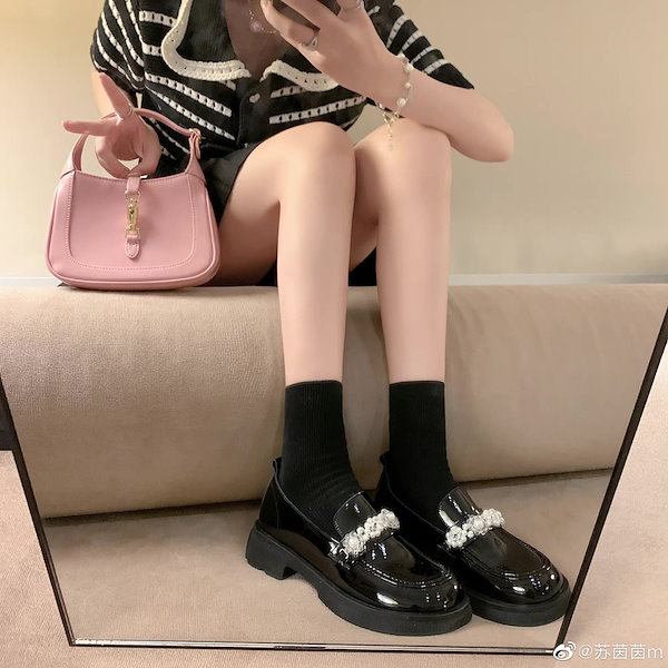 Qoo10] 丸先 クリスタルフラワー ブロックヒール