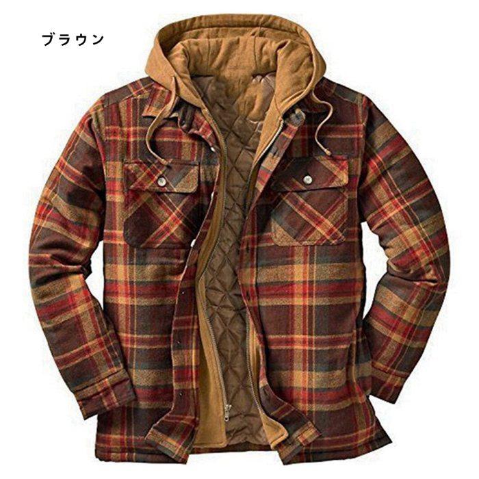 シャツジャケットメンズ チェック柄 ネルシャツ 厚手 中綿入り 長袖 アウター 大人 カジュアル チェックシャツ