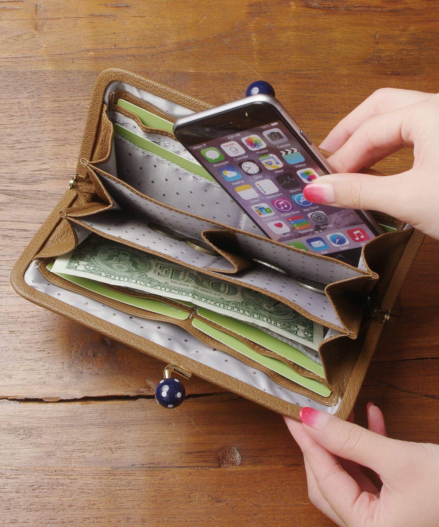 [ペルケ] アクリル玉がま口長財布 財布 レディース 本革 08-06-03161 BK