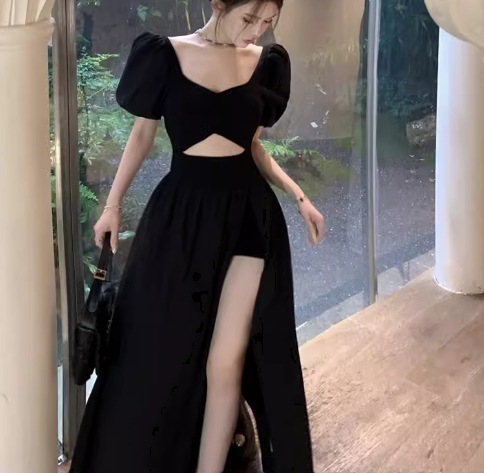 レディース ドレス ロング マキシ イレギュラー アシンメトリー 左右非対称 半袖 パフスリーブ スクエアネック スリム 細身 ウエストマーク スリット プルオーバー 可愛い きれいめ シンプル レディース ドレス ロング マキシ イレギュラー アシンメトリー 左右非対称 半袖 パフスリーブ スクエアネック スリム 細身 ウエストマーク スリット プルオーバー 可愛い きれいめ シンプル