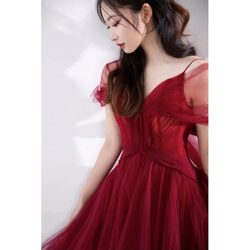 結婚式乾杯衣装ブライダル2024年春雰囲気レッド婚約ドレス妊婦 結婚式乾杯衣装ブライダル2024年春雰囲気レッド婚約ドレス妊婦