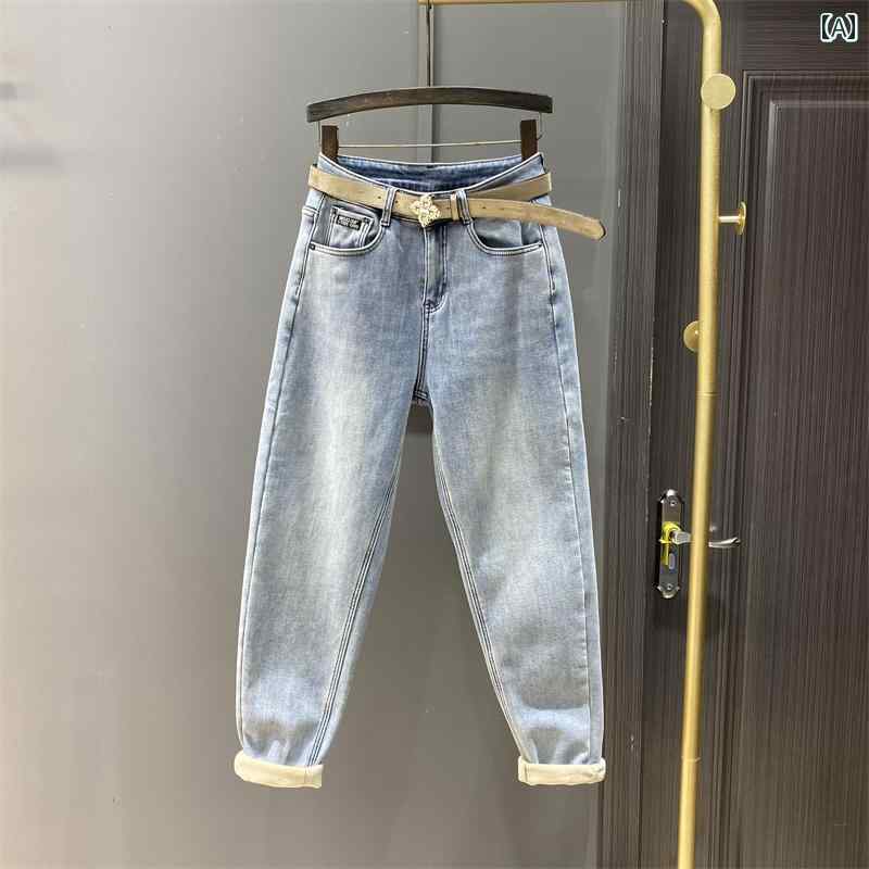 デニムパンツ レディース ボトムス ジーンズ 厚手 ベルベット ハイウエスト 春秋 ブルー デニムパンツ レディース ボトムス ジーンズ 厚手 ベルベット ハイウエスト 春秋 ブルー