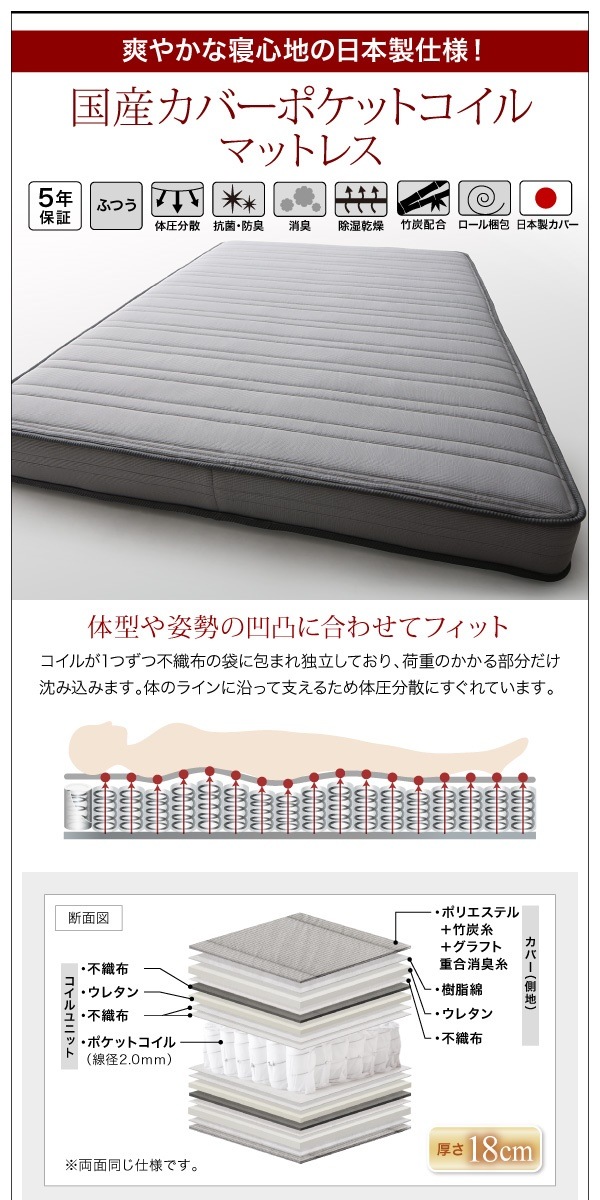 棚/コンセント付き フロアベッド [Verhill]ヴェーヒル [国産カバーポケットコイルマットレス付き] シングル [フレーム色]ホワイト