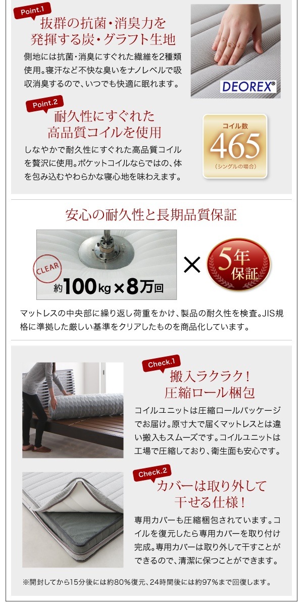 棚/コンセント付き フロアベッド [Verhill]ヴェーヒル [国産カバーポケットコイルマットレス付き] シングル [フレーム色]ホワイト