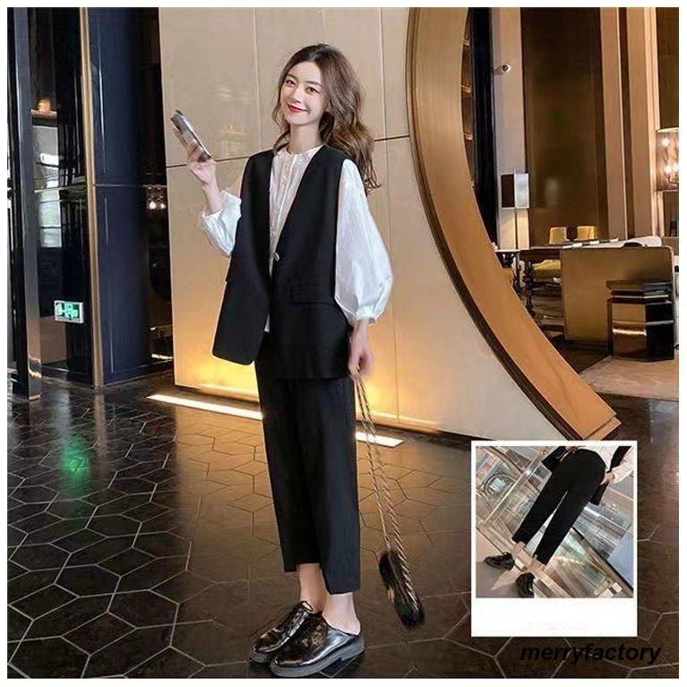 レディースファッション アップ スーツ フォーマル シャツ ト パフブ ド 七分袖 アン丈 パンツ スーツ 春 秋 かっこいい 長袖