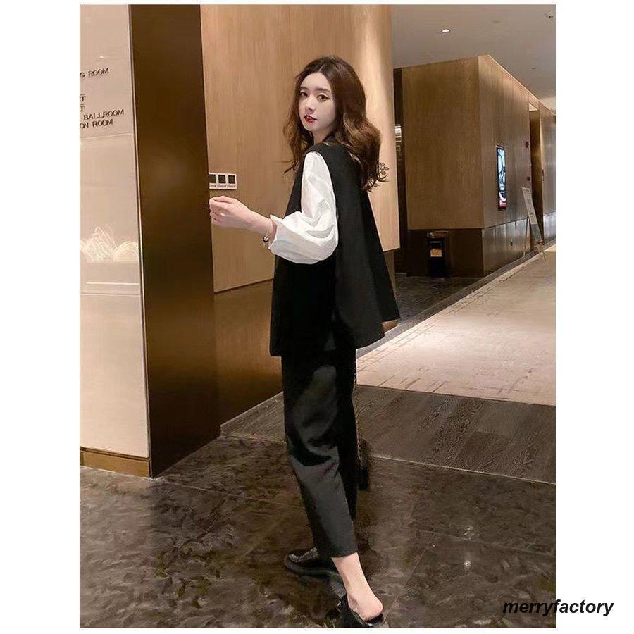 レディースファッション アップ スーツ フォーマル シャツ ト パフブ ド 七分袖 アン丈 パンツ スーツ 春 秋 かっこいい 長袖