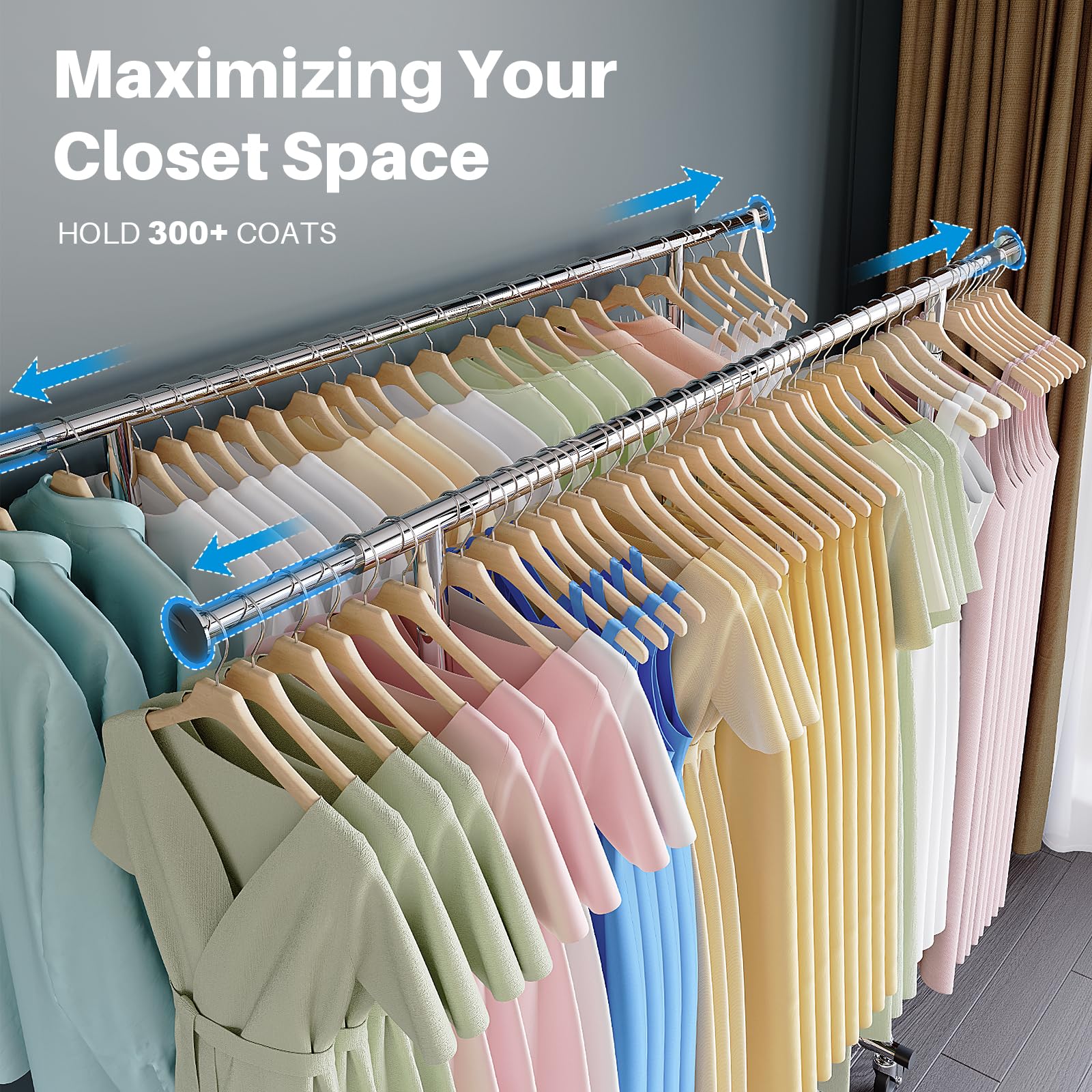 ハンガーラック パイプハンガーラック 耐荷重150KG 業務用 大容量 収納ラック 物干し スタンド 洋服ハンガー 衣類収納 棚付き 縦横伸縮 高さ調節可能 シルバー
