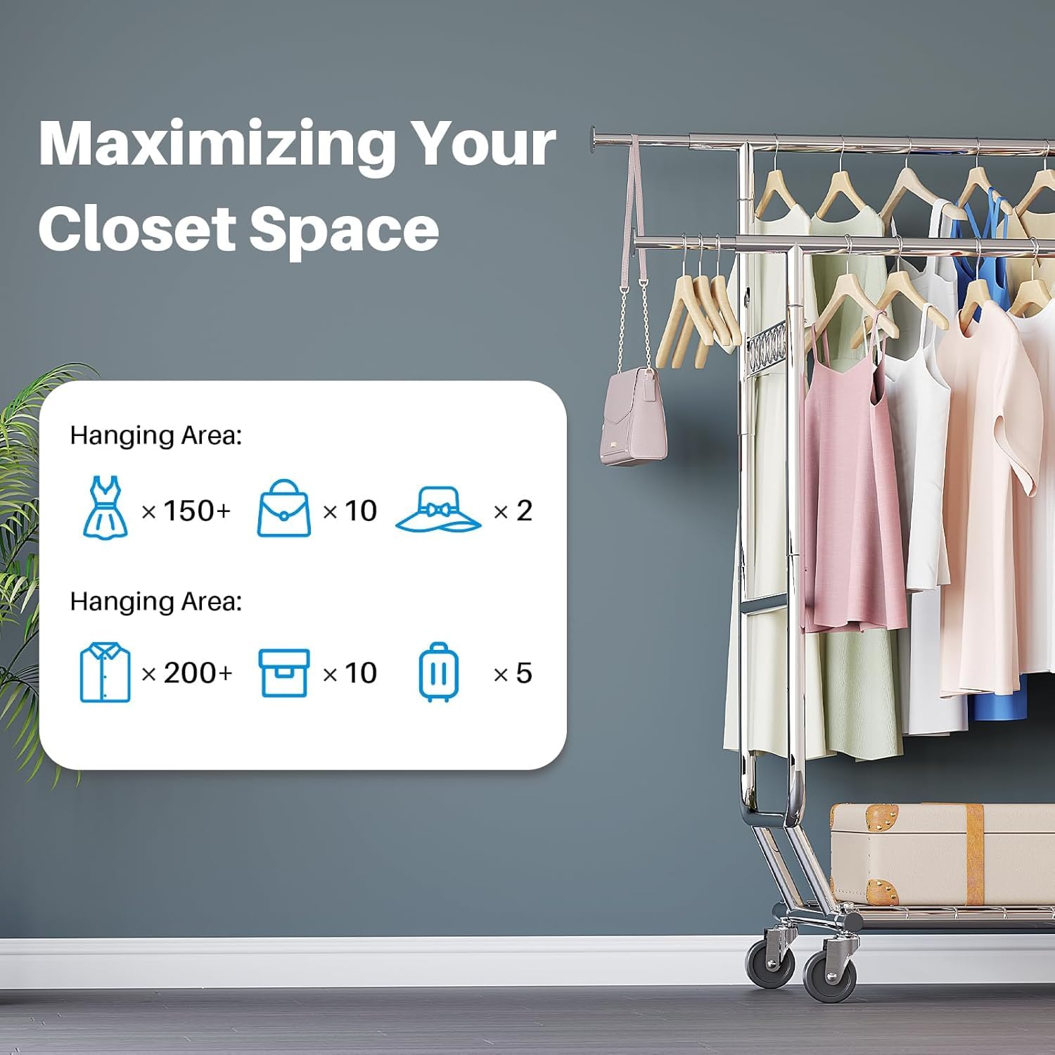 ハンガーラック パイプハンガーラック 耐荷重150KG 業務用 大容量 収納ラック 物干し スタンド 洋服ハンガー 衣類収納 棚付き 縦横伸縮 高さ調節可能 シルバー