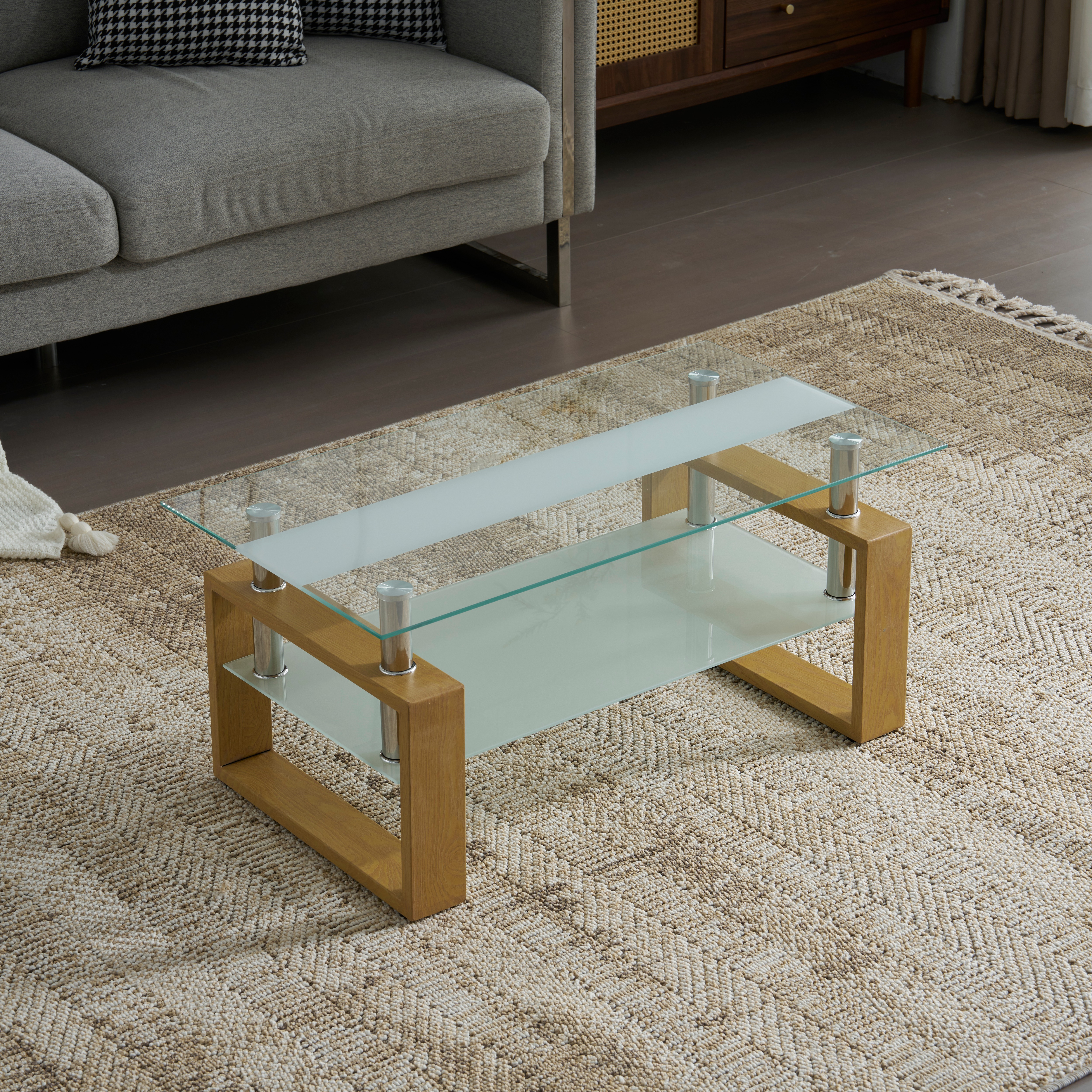 E70ガラステーブル ローテーブル コーヒーテーブル 幅87.5x奥47.5x高さ39.5cm 収納棚 口字型のテーブル脚 強化ガラス天板 クリア棚 おしゃれ E70ガラステーブル ローテーブル コーヒーテーブル 幅87.5x奥47.5x高さ39.5cm 収納棚 口字型のテーブル脚 強化ガラス天板 クリア棚 おしゃれ