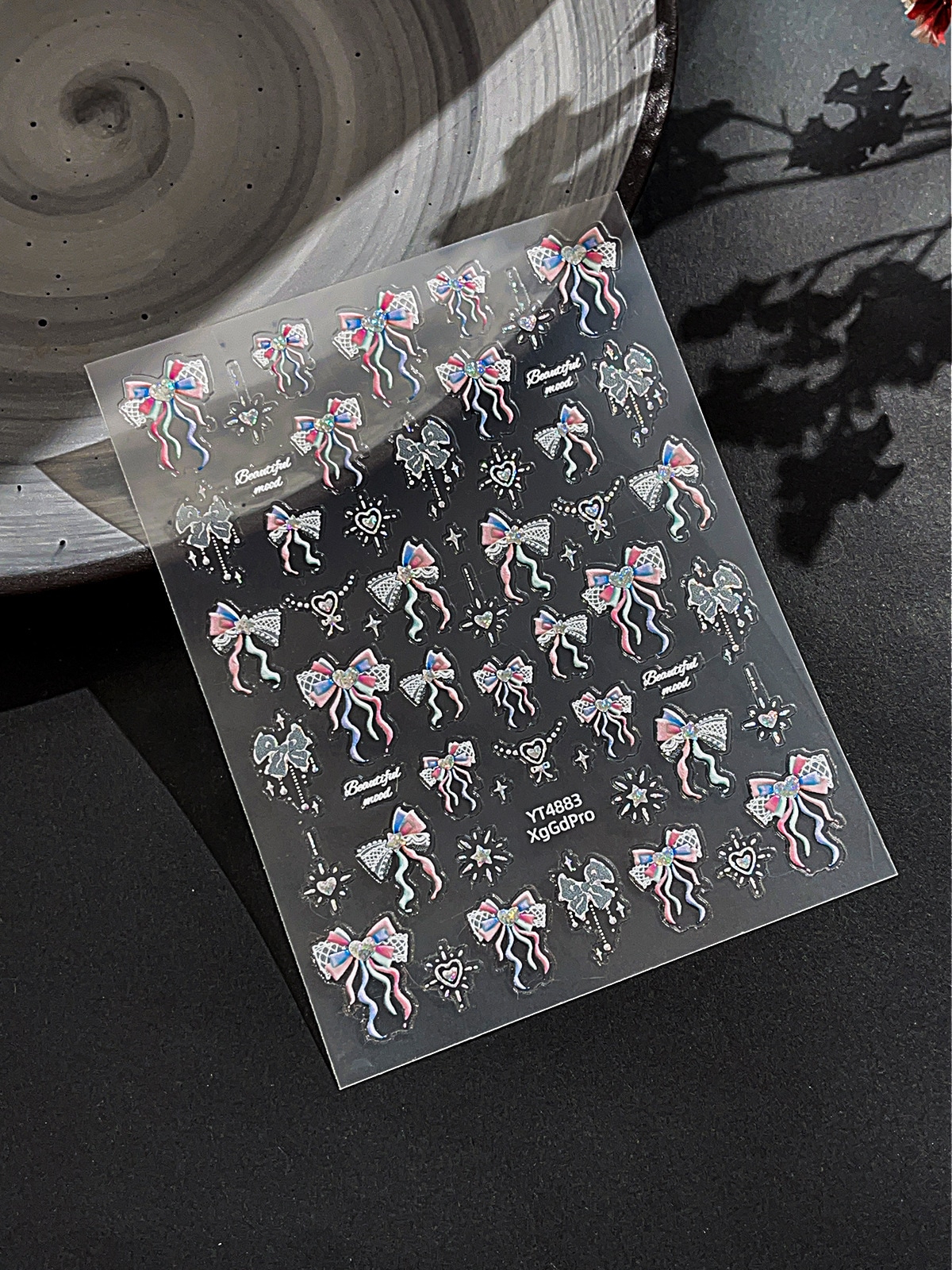 【1点ご購入 で10点プレゼントいたします】スターライトフィルムリボンネイルシールカラフルキラキラハートの甘いデコレーションシール