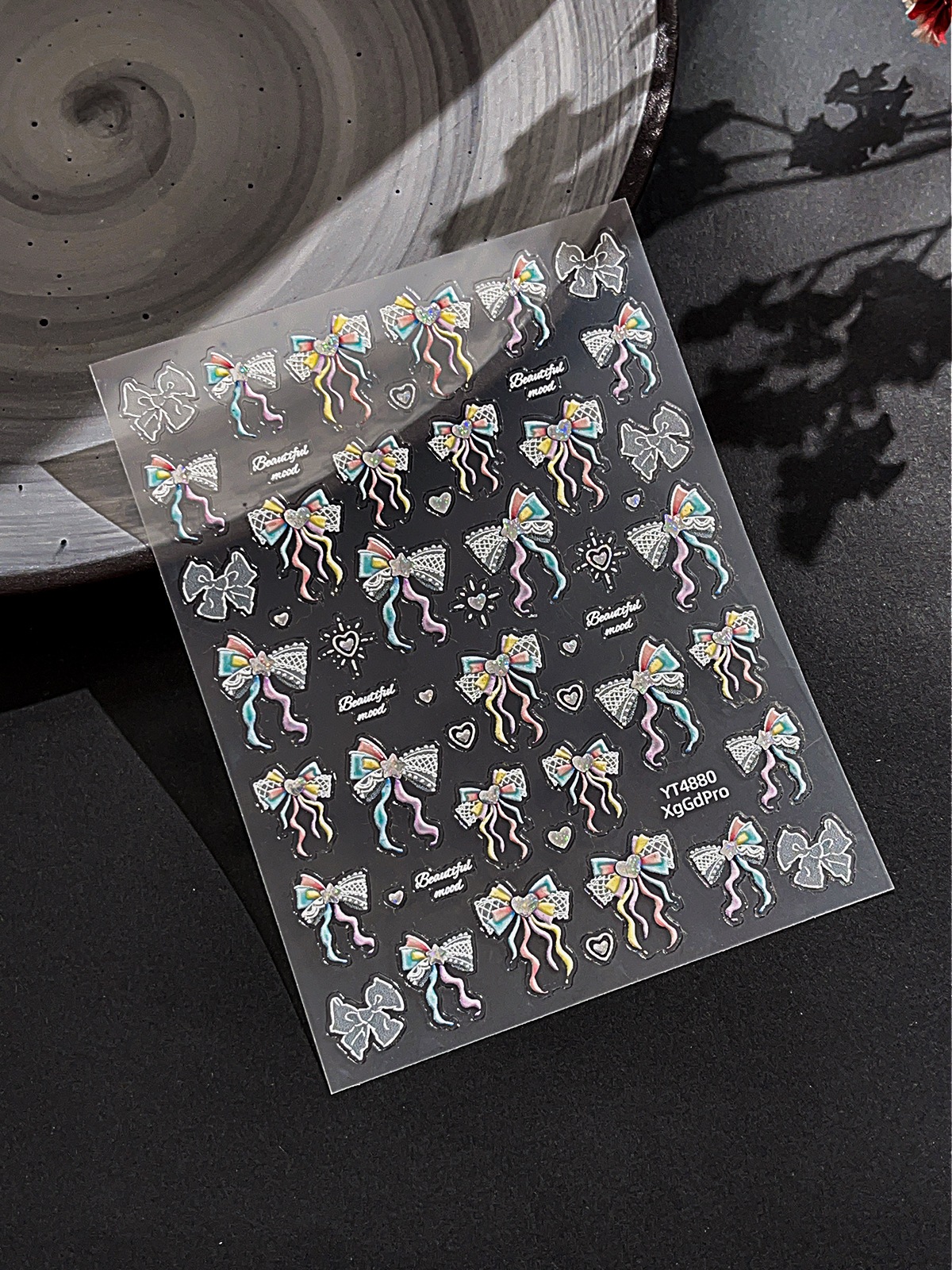 【1点ご購入 で10点プレゼントいたします】スターライトフィルムリボンネイルシールカラフルキラキラハートの甘いデコレーションシール