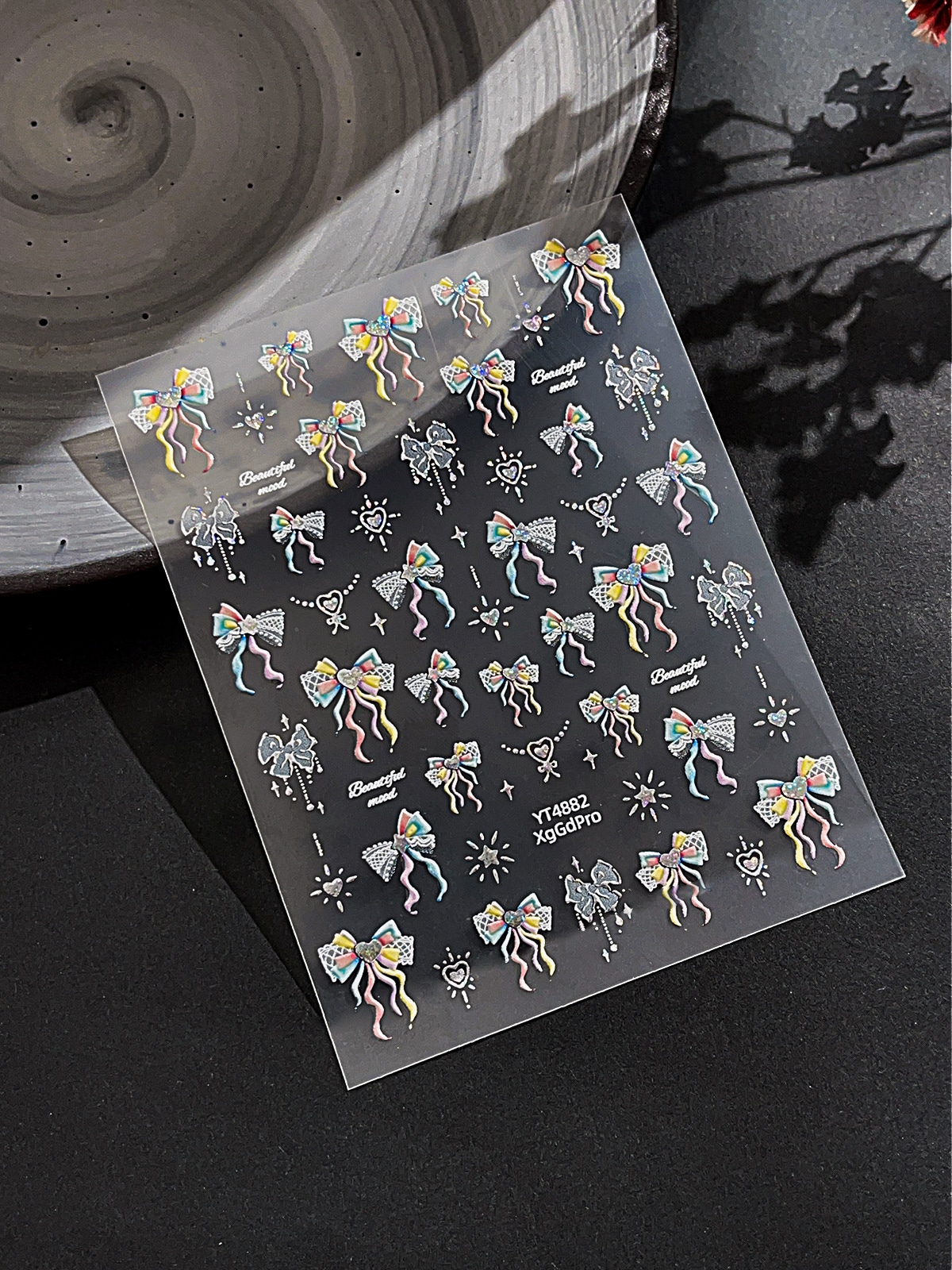 【1点ご購入 で10点プレゼントいたします】スターライトフィルムリボンネイルシールカラフルキラキラハートの甘いデコレーションシール