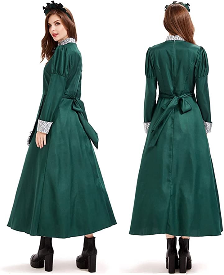 洋館 メイド服 緑 グリーン コスプレ 長袖 ロング コスチューム ハロウィン タトゥーシール付き