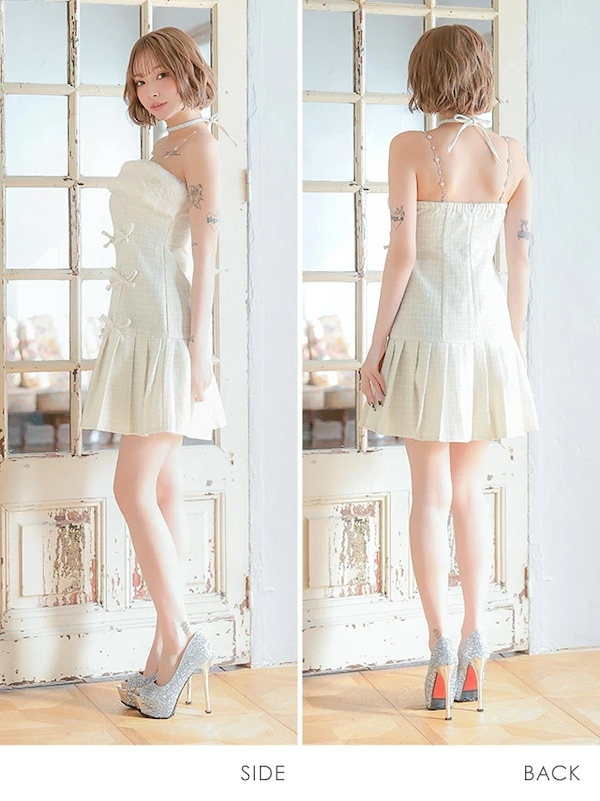 新品★BEAUTY MARK 可愛らしい女性らしい赤と白のドレス♪♪♪ シアーカット×フラワー刺繍タイトミニドレス セクシードレス 袖