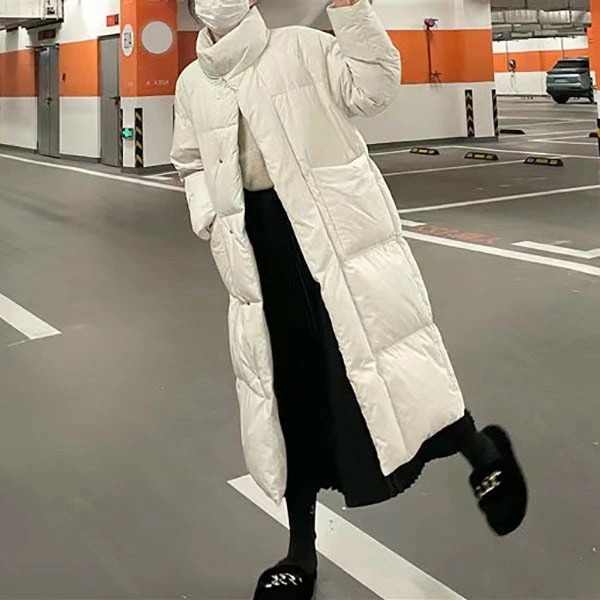 ダウンコート 50％ダウン ベンチコート ロングダウンコート 超ロング 暖かい レディース 黒 スタンドカラー ロング丈 ダブルファスナー アウター 柔らかい 防寒性 冬服 防寒着 あったか ブラック