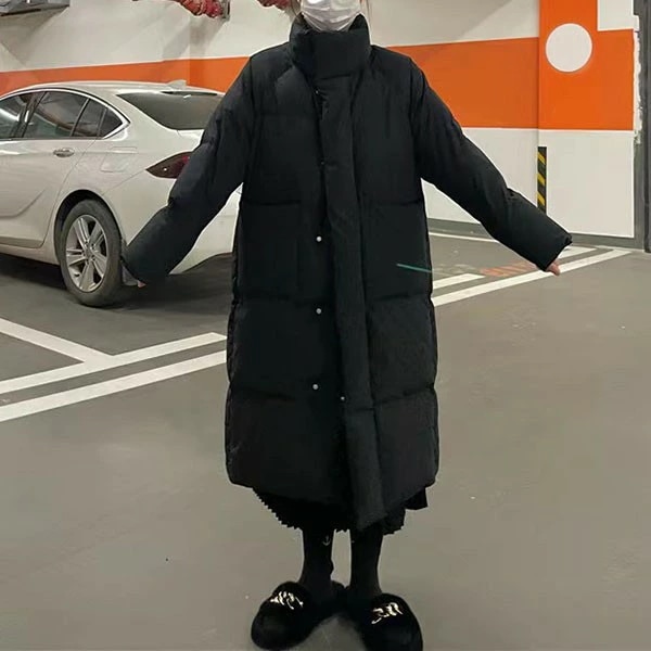 ダウンコート 50％ダウン ベンチコート ロングダウンコート 超ロング 暖かい レディース 黒 スタンドカラー ロング丈 ダブルファスナー アウター 柔らかい 防寒性 冬服 防寒着 あったか ブラック