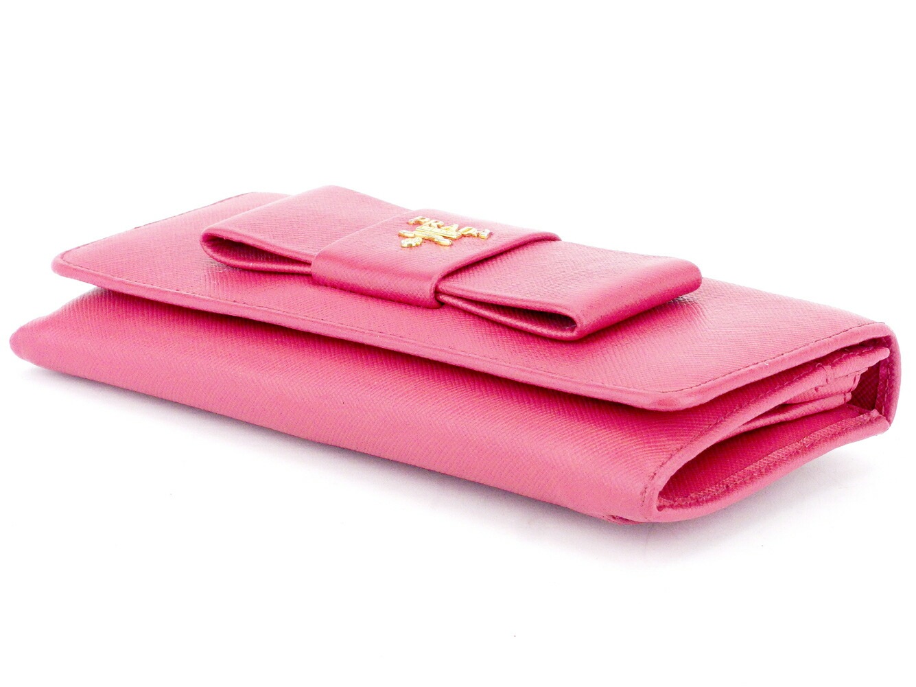 長財布 ファスナー付き 財布 リボン ピンク ゴールド 中古