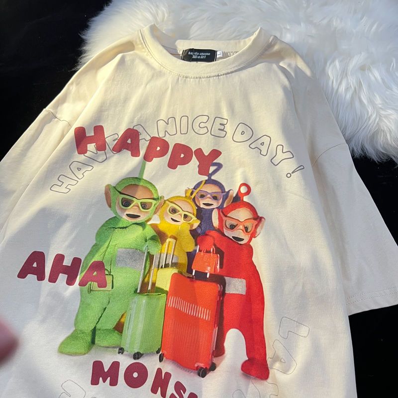 【10点セット】アメリカンレトロテレタビーズ漫画アニメーションプリントカップルウェア学生トップスルーズインピュアコットン半袖 T シャツ 【10点セット】アメリカンレトロテレタビーズ漫画アニメーションプリントカップルウェア学生トップスルーズインピュアコットン半袖 T シャツ