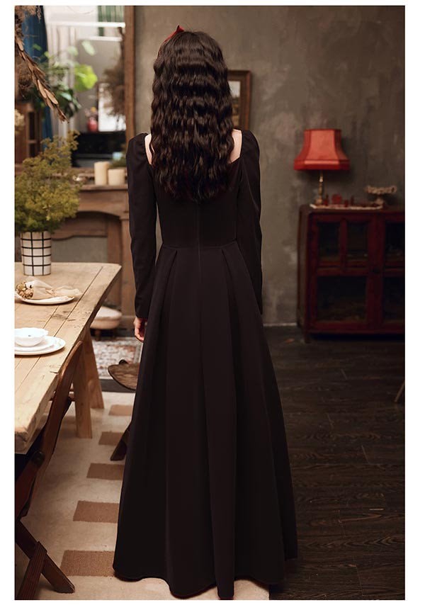 ロングドレス Qoo10] ロングドレス 演奏会 黒 ドレス ブラッ