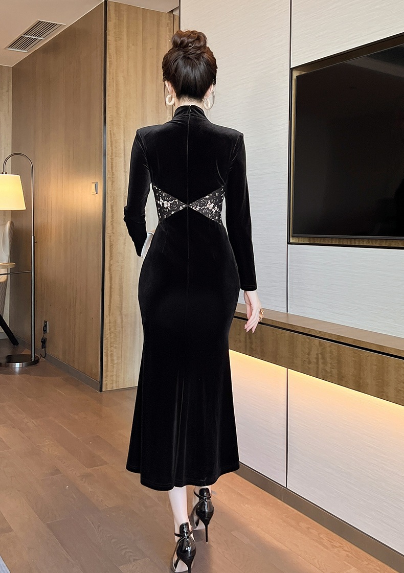 【JY.上品】 2025春新品 レースドッキング マーメイド ベルベット 大人 ワンピース ドレス パーティー キャバ 大人 同窓会 披露宴 卒業式 結婚式 演奏会 ウェディング 二次会 メガ割