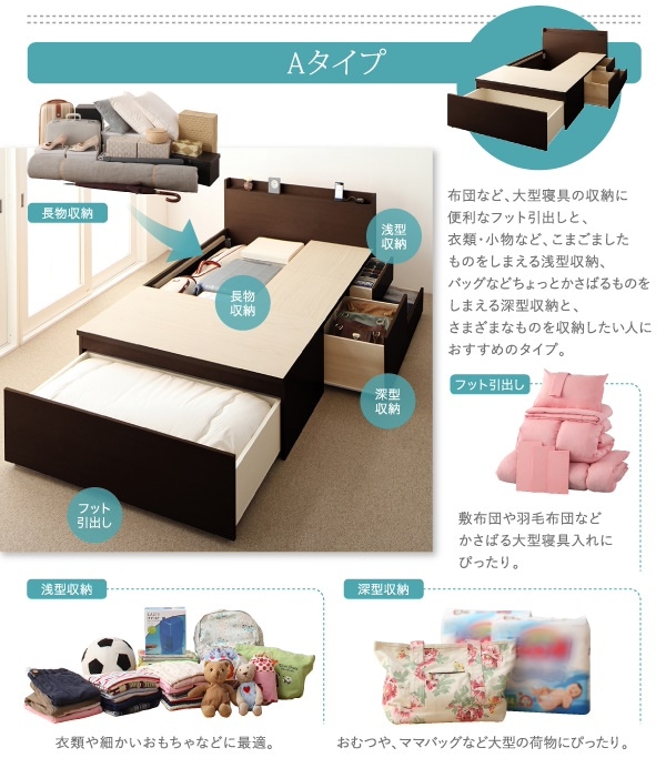 [組立設置付]大容量収納 ファミリーチェストベッド [トラクト] [ベッドフレームのみ/マットレスなし] A+A ワイドK200 [フレーム色]ホワイト