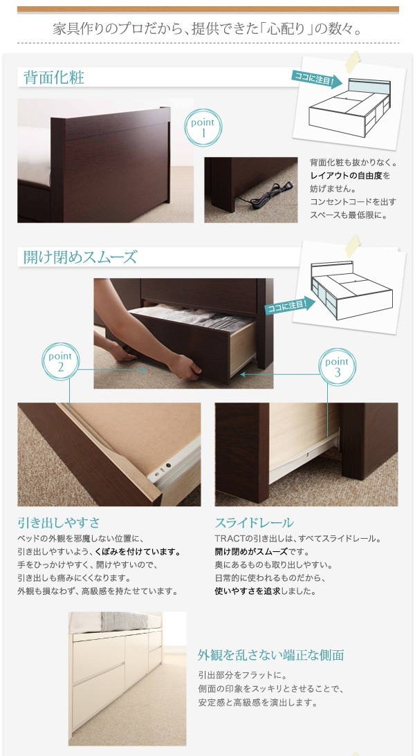 [組立設置付]大容量収納 ファミリーチェストベッド [トラクト] [ベッドフレームのみ/マットレスなし] A+A ワイドK200 [フレーム色]ホワイト