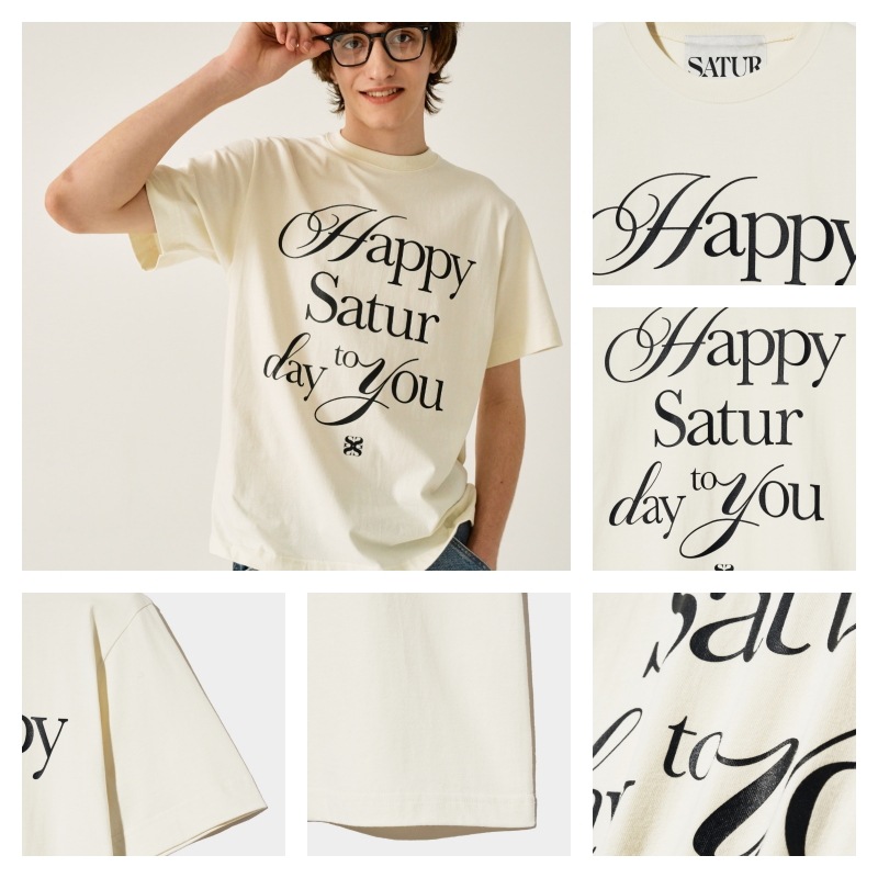 SATUR】 HAPPY SATURDAY TYPO GRAPHIC T-SHIRT : 高品質を選択